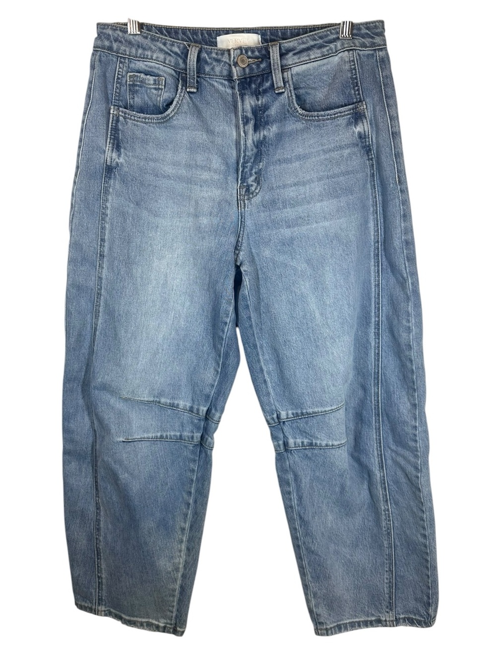 VERVET 29 Light Blue Cotton Relaxed-Fit Barrel Leg Ankle Jeans